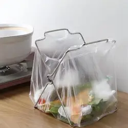 Stainless Steel Garbage Bag Shelf Foldable Countertop Waste Bag Stand Holder Kitchen Garbage Sorting Organizer Storage Rack