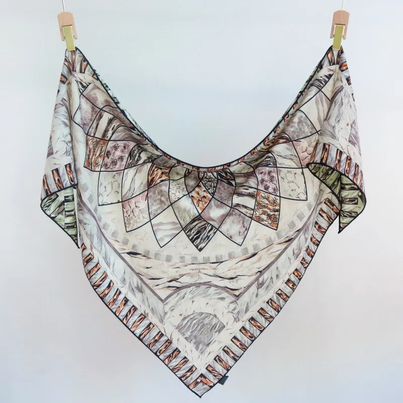 Winsleter-Women 30%Silk 70%Wool Elegant Scarf, 125*125*190CM Double Sided Print, Mom Gifts Casual Scarves, 2025 Autumn A58841CC