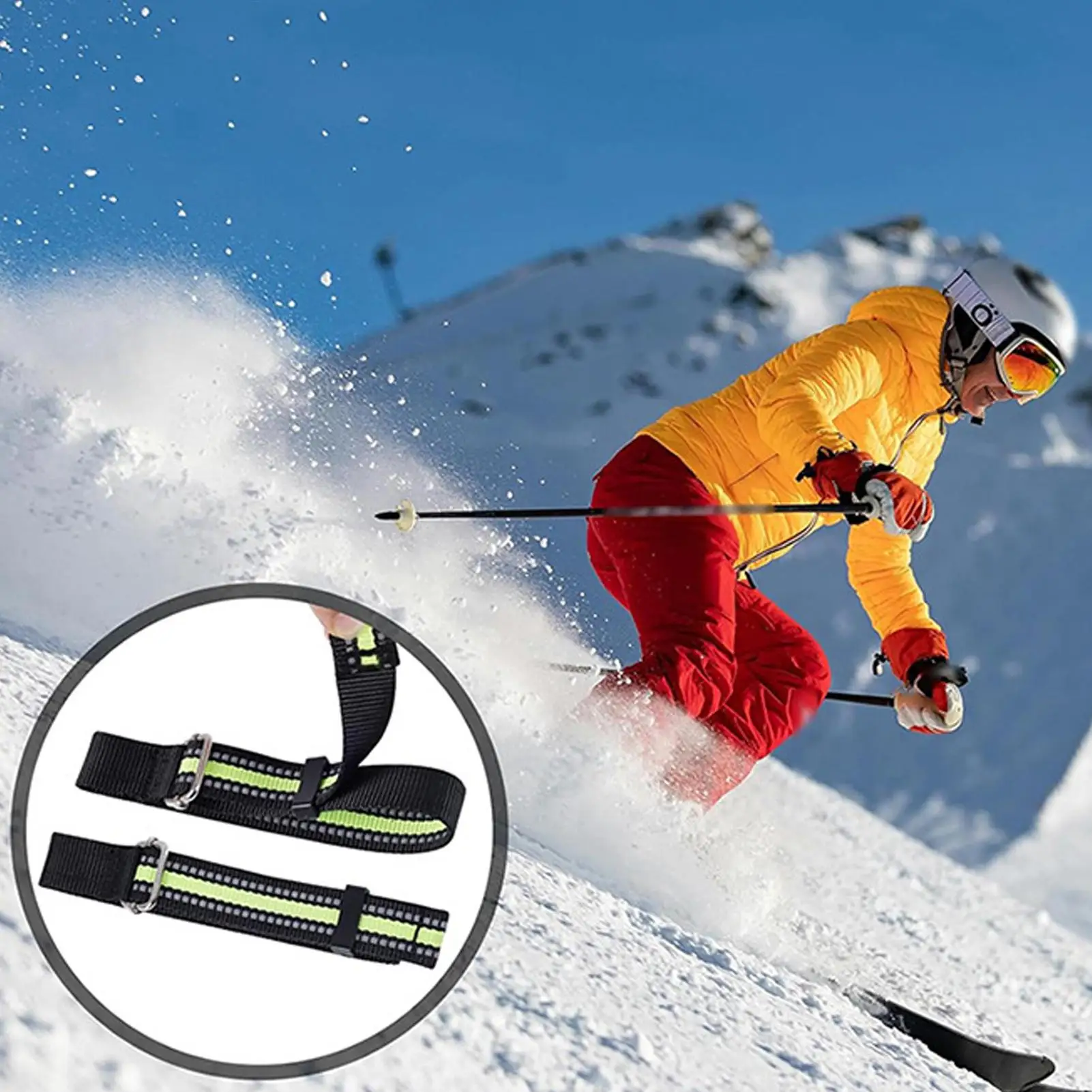Skiing Brake Retainer Straps 4 Pieces Reflective Adjustable Strap Quick Release Skiing Binding Brake Band For Easy Transport