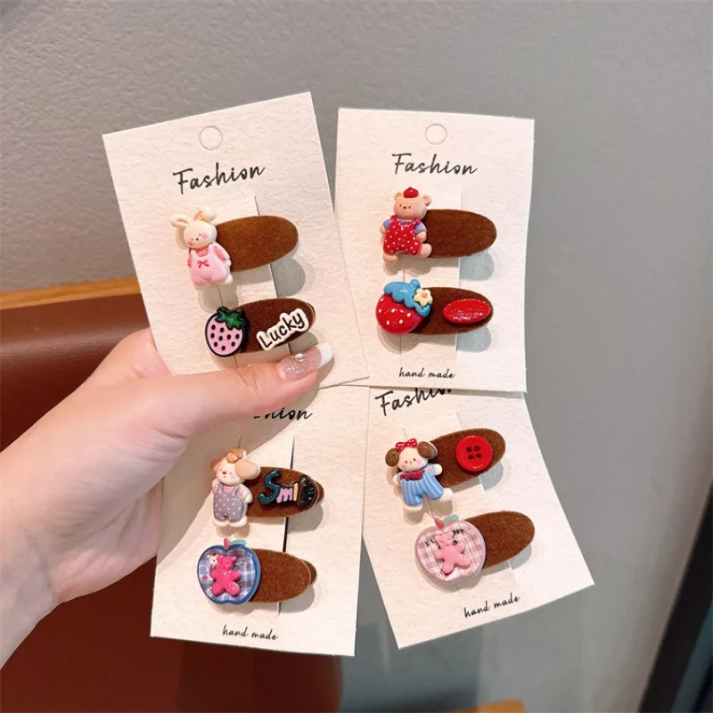 

Очаровательные коричневые заколки для волос в виде мультяшных животных и клубники для милых девочек, милые заколки для челки, аксессуары для волос для малышей