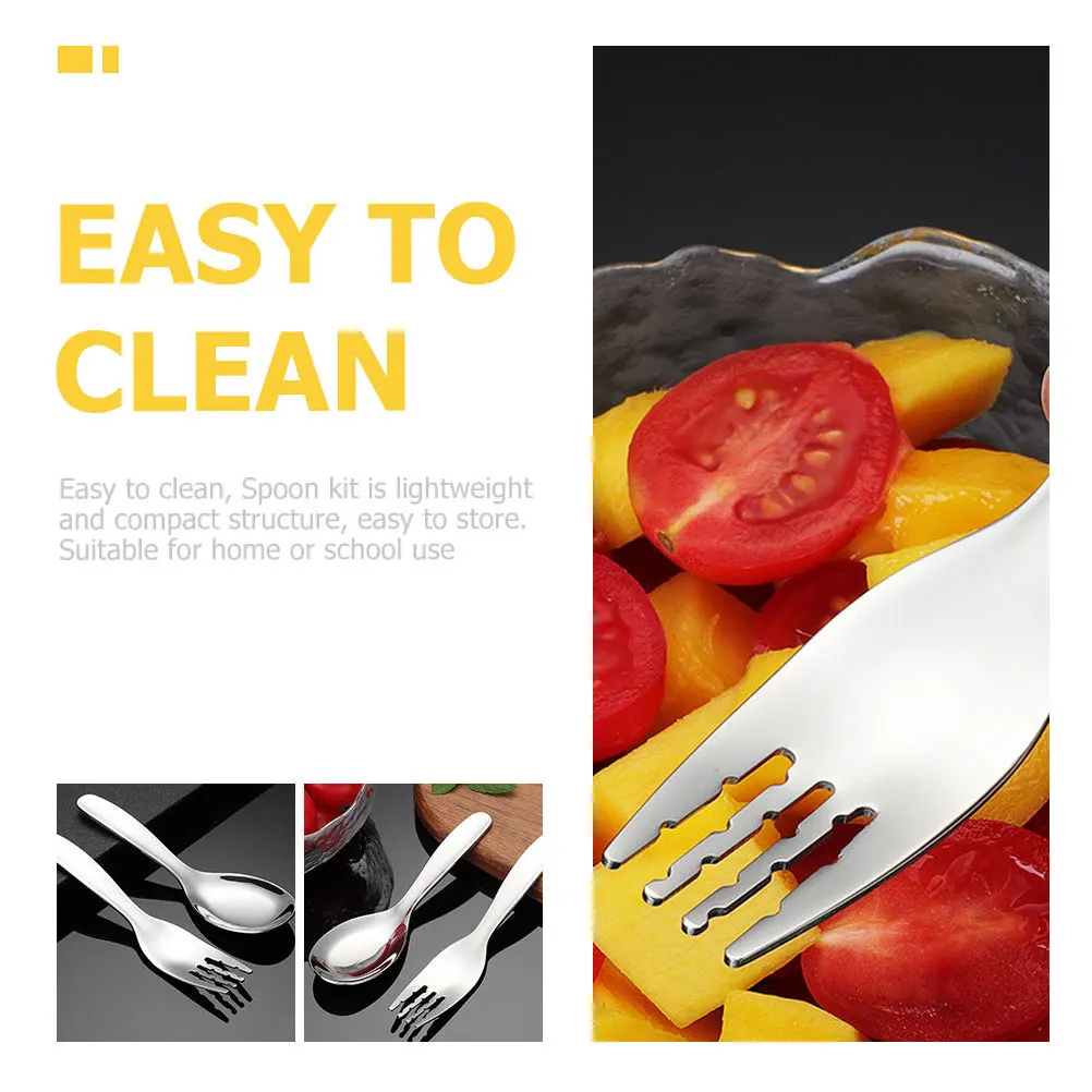 

1Set Baby Fork Spoon Set Self Feeding Ergonomic Handle Smooth Rounded Edges Easy Clean Lightweight Compact Structure