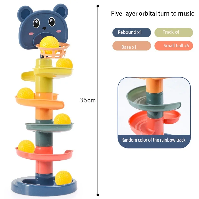 Baby Toys Rolling Ball Pile Tower Early Educational Toy for Kids Rotating Track Educational Baby Gift Stacking Toy for Children