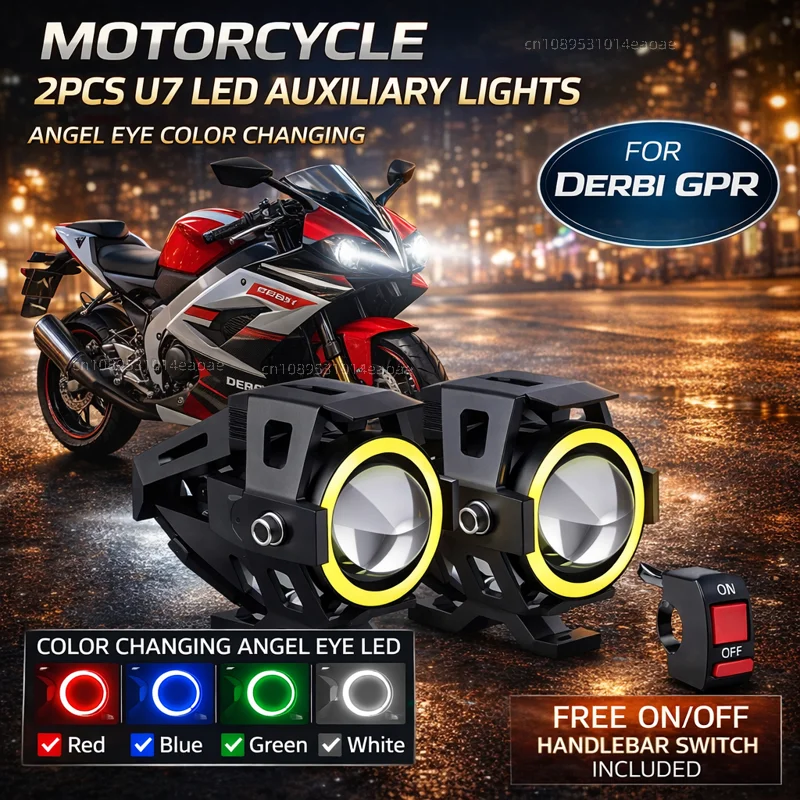 Waterproof Motorcycle LED Headlight 3000LMW U7 Motorbike LED Driving Fog Spot Light with Switch For Derbi GPR 50 125 75 Sport