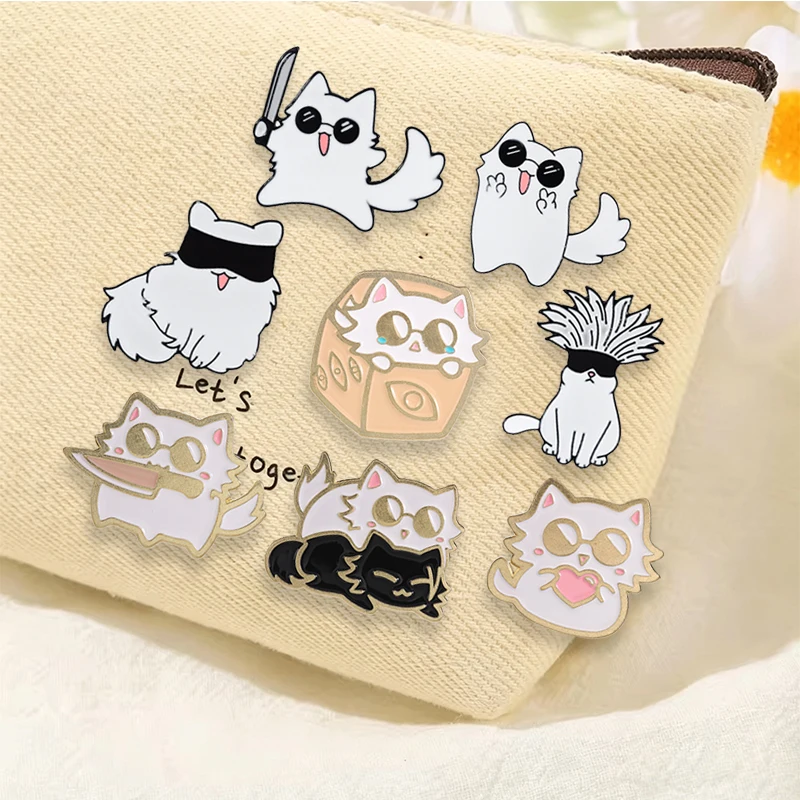 4-9 Stück/Set Cartoon Japan Anime Katzenmesser Emaille-Pins Comedy TV Flork Meme Eidechse Zauberer Frosch Luftschiff Roboter Brosche Schmuck Abzeichen – Detail 5