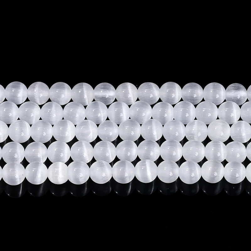 4 6 8 10mm White Cat Eyes Stone Bead Round Loose Spacer Smooth Bead For Jewelry Making Diy Necklace Bracelet Accessory Findings