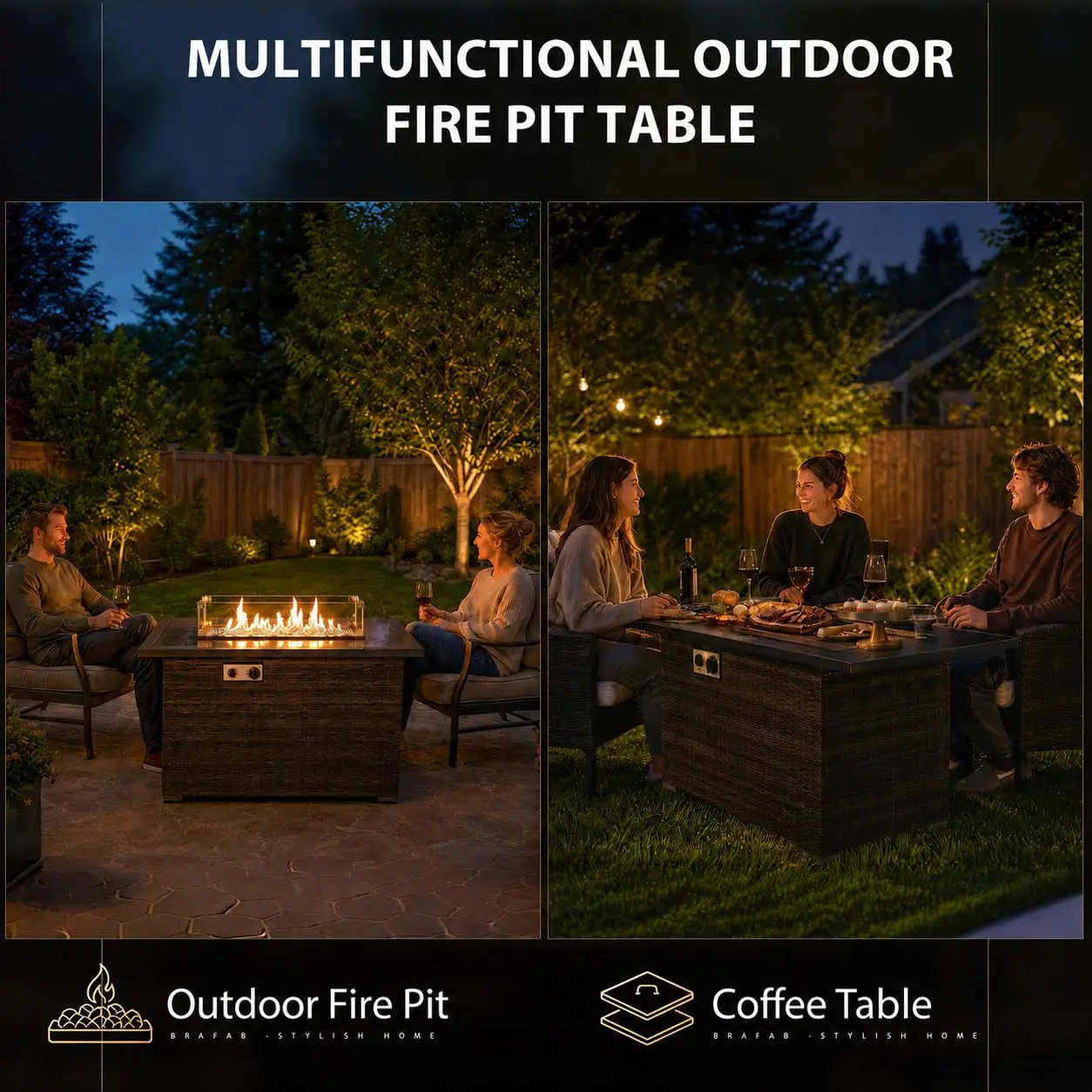 Outdoor Fire Pit Table with, Auto Ignition, Glass Wind Guard, ETL Certified Propane Fire Pit for Patio, Backyard