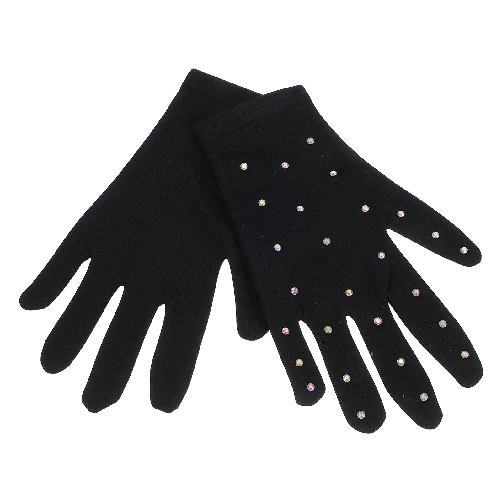 

1 Pair Figure Skating Gloves Rhinestone Decor Elastic Breathable For Dance Party Skating Supplies Girl Decorative