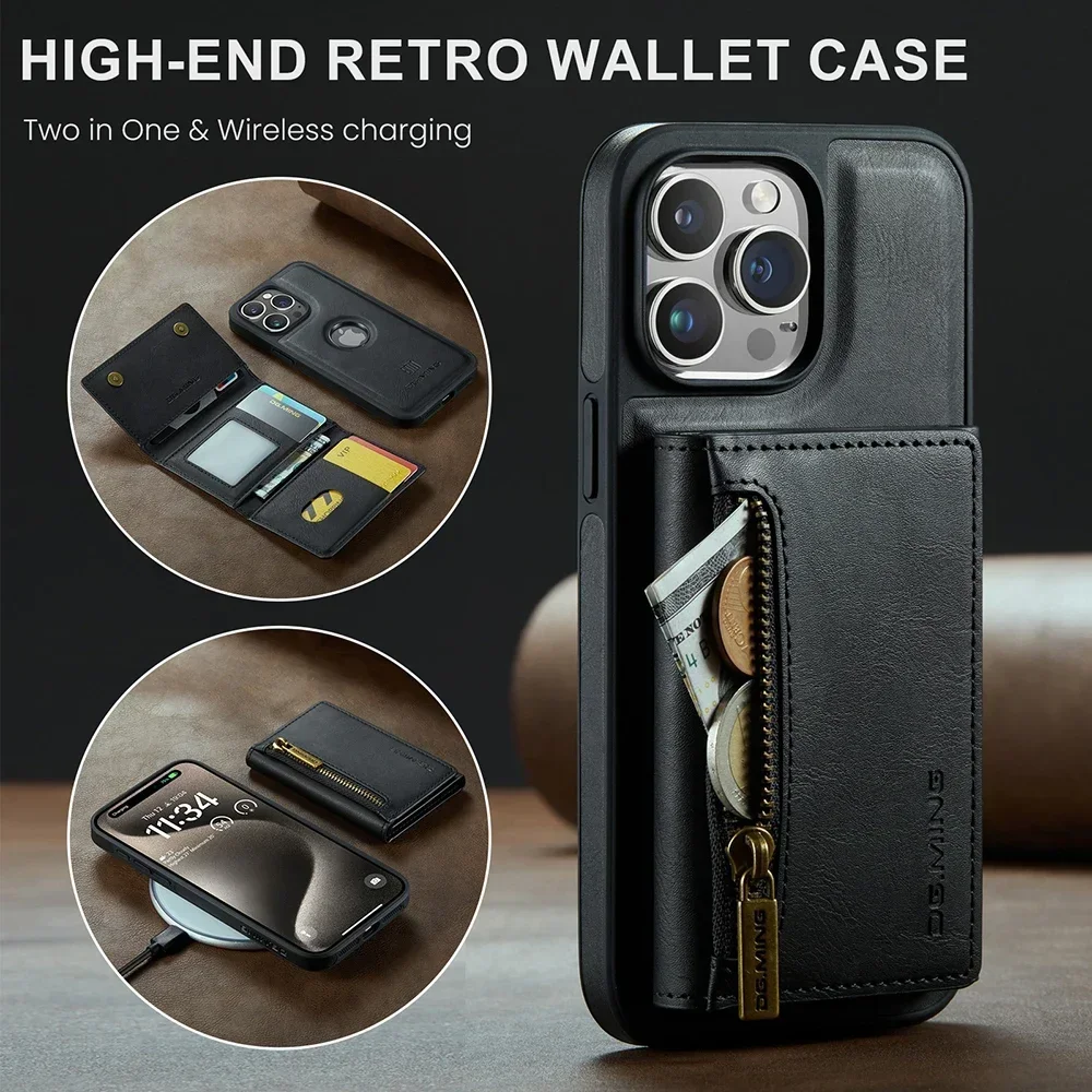 

for iPhone 16 15 14 13 12 11 Pro Plus Max Case Full Sides PU Leather Leakage Label Magnetic Wallet Cover Soft Shell Fundas Bag