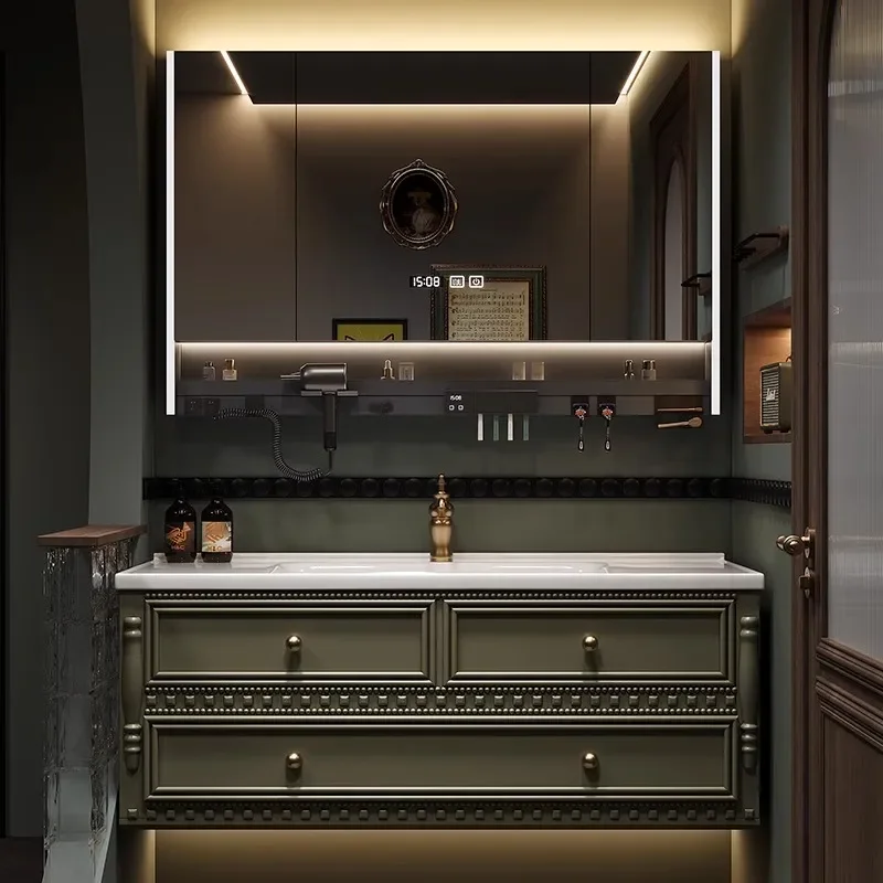 for Light Luxury New French Retro Bathroom Cabinet Ceramic Integrated Basin Washbasin Cabinet Combined Bathroom Hand Wash