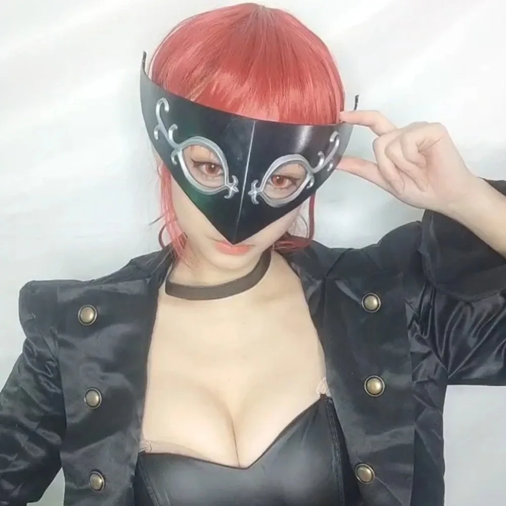 CosplayGame Cosplay Anime Yoshizawa Kasumi Cosplay espada máscaras para los ojos accesorios de fiesta de Halloween para mujeres pelucas rojo largo sintético