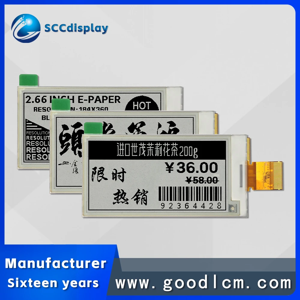 low energy consumption 2.66 Inch E Ink Screen SJXD-E0266A06-AF-S 184x360 Electronic Paper Display Module SPI Interface JD79657BB