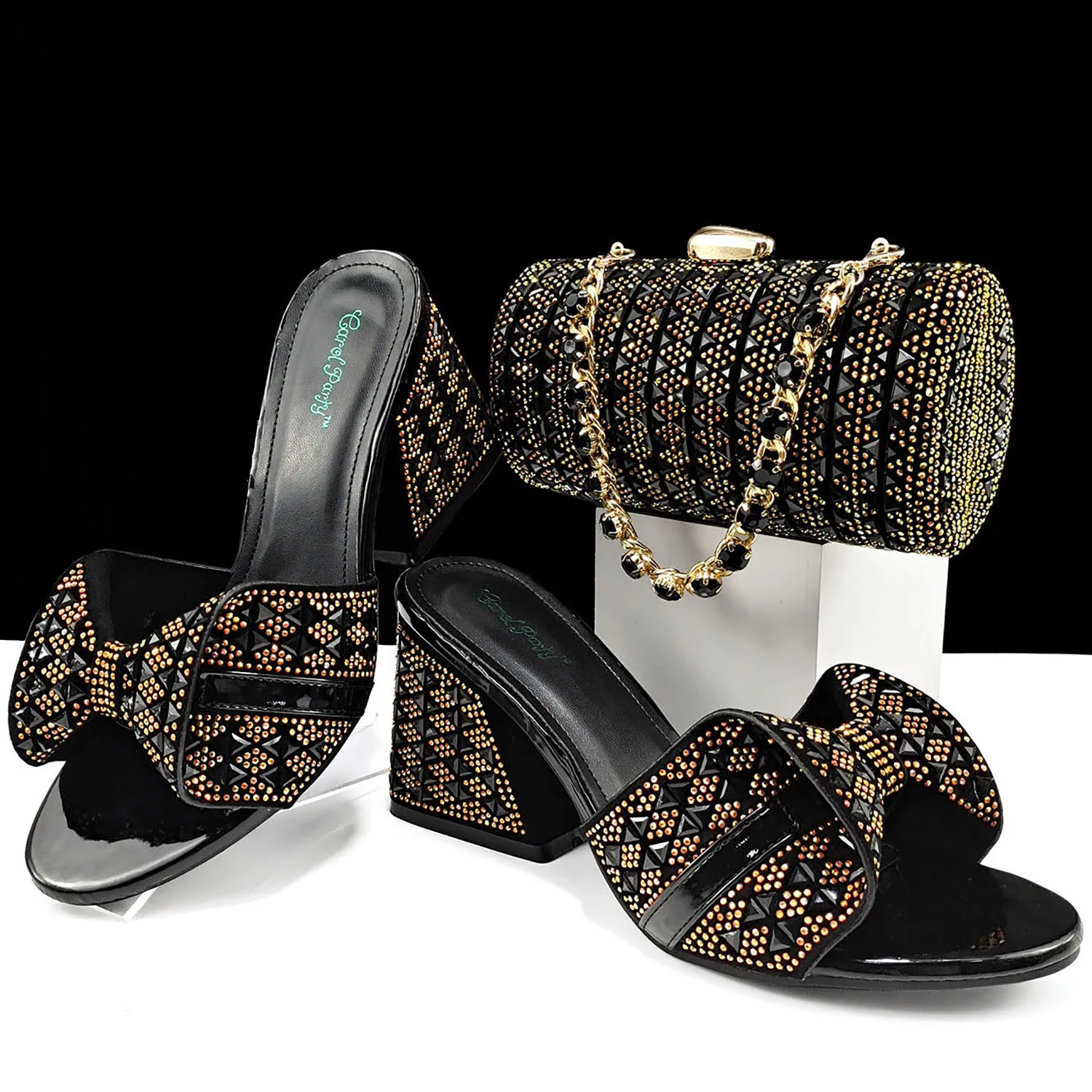 

Nigerian Women Party Shoes and Bag Match Set Rhinestones Handbag Italian Design Wedding Sandals With Match Purse Ladies Set