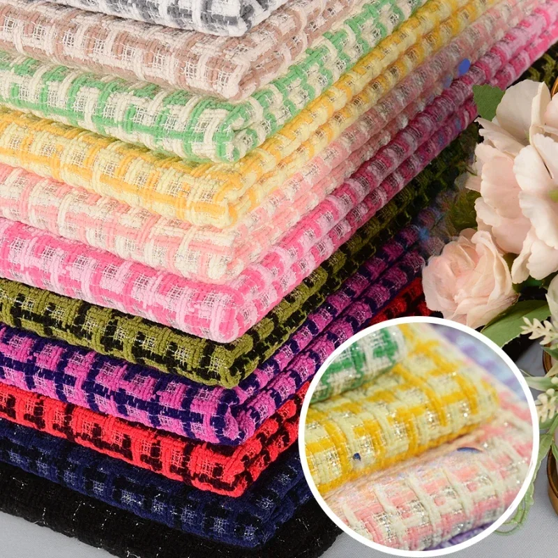 100x150cm INS Silver Thread Tweed Fabric Ins Style,Soft Bright Thread Plaid Woven Jacket Fashion Vest Fabric Material