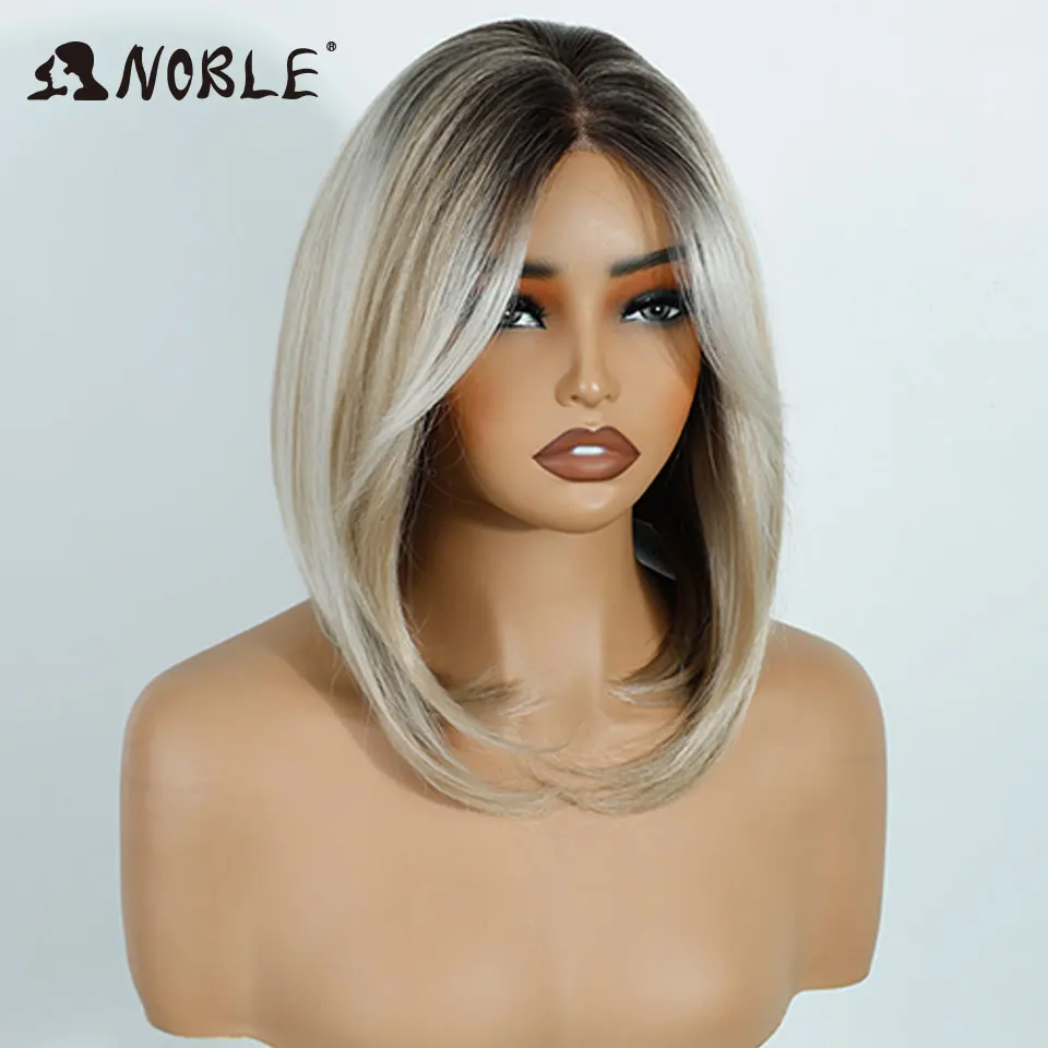 نوبل 13x4 الاصطناعية الدانتيل الجبهة الباروكات للنساء قصيرة بوب شعر مستعار مع الانفجارات قبل قطعها ارتداء والذهاب قبل قطع أومبير شقراء الدانتيل الباروكات