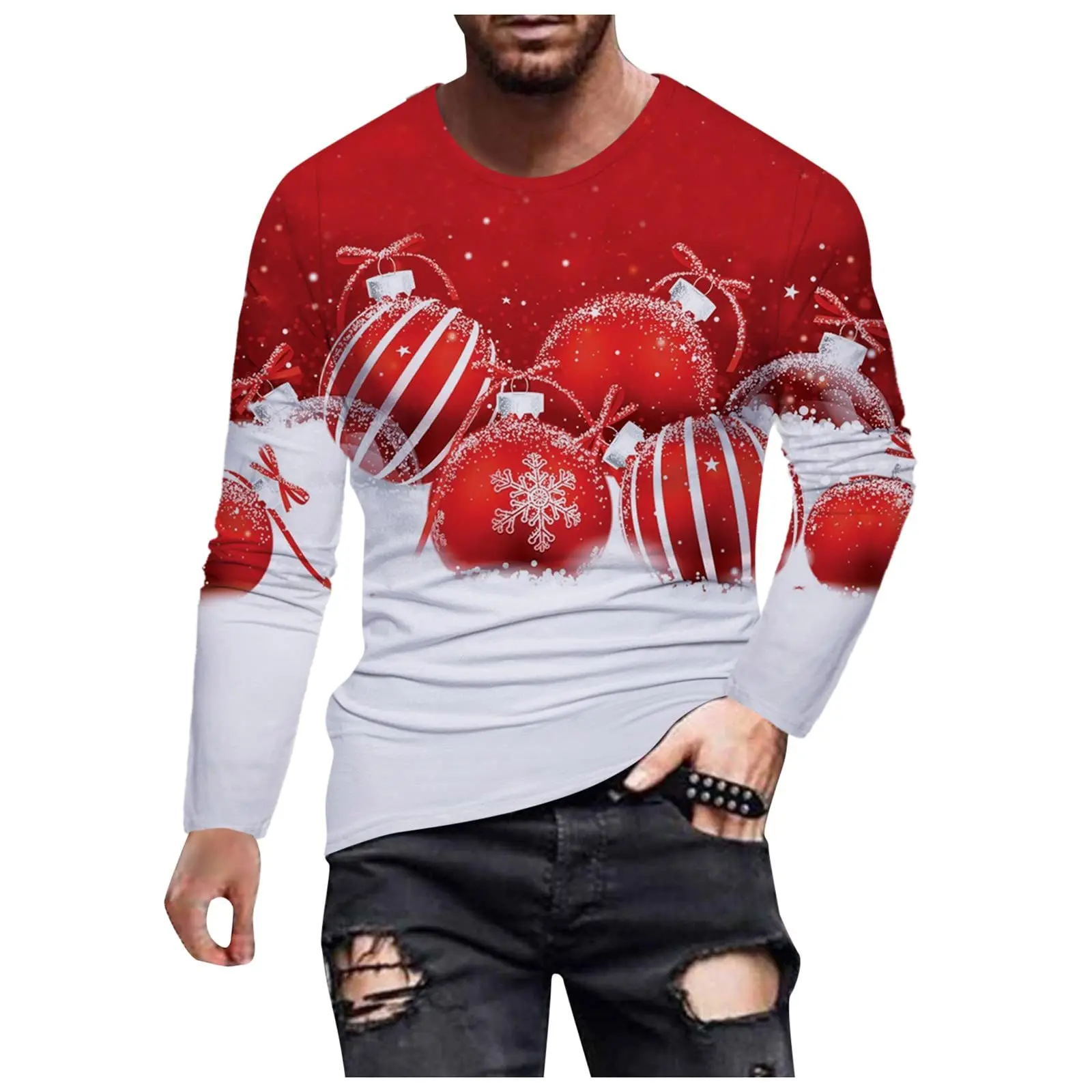 Funny Santa Claus Reindeer T-Shirts 3D Print Men\'s Christmas Hip Hop Long Sleeve T Shirt Pullover Harajuku Top Kid Tees Clothing