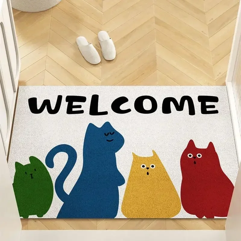 Bunte Katze und Hund Willkommen Fußmatte Einfache Cartoon Eingang Fußmatte Schlafzimmer Küche Home Dekoration Fußmatte