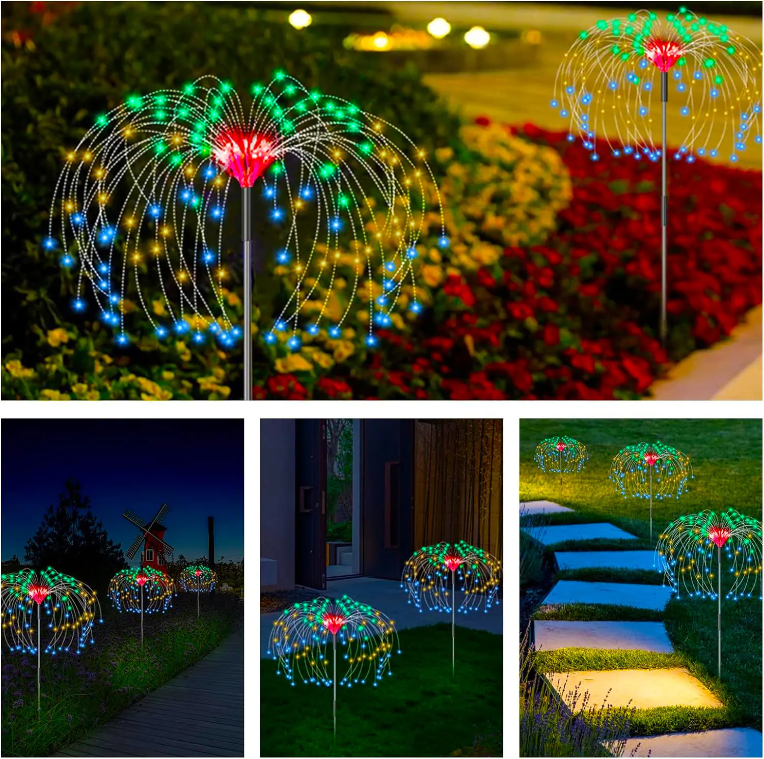 Outdoor Zonne-Vuurwerk Lichten Zonne-Energie Verlichting Buiten Waterdichte Patio Verlichting Tuin Tuin Bed Pad Bruiloft Kerst Decor