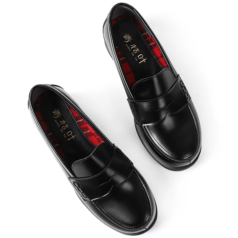 Fulujiacos Anime Japan Style Student Lolita Girl JK Shoes Women Block Heels PU Leather Loafers Casual Shoes