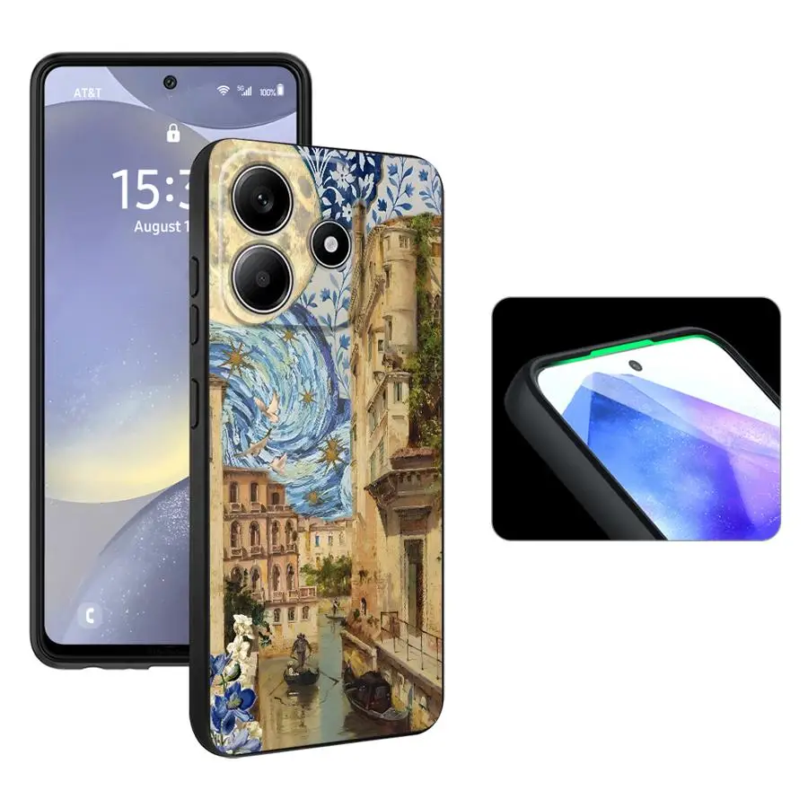 Capa de telefone macia preta para xiaomi redmi note 10s 11s 7 8 13 14 pro plus 9 10 11 12 pro 12s 9s pintura a óleo céu lua