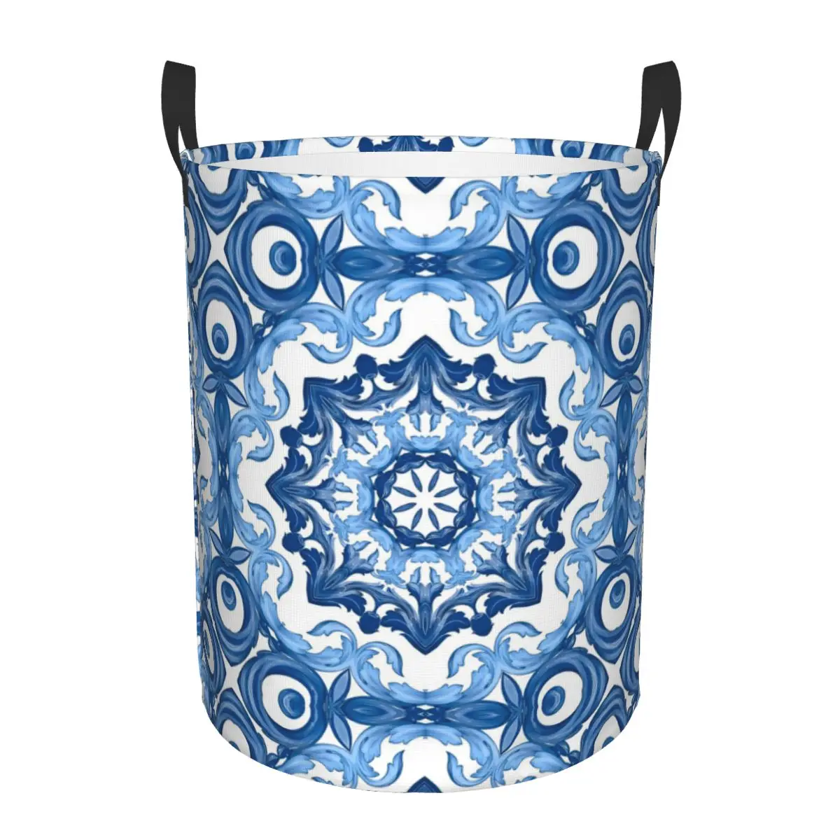 Summer blue Tiles mosaic Sicilian Style Foldable Laundry Baskets Dirty Clothes Home Organizer Large Waterproof Hamper For Home