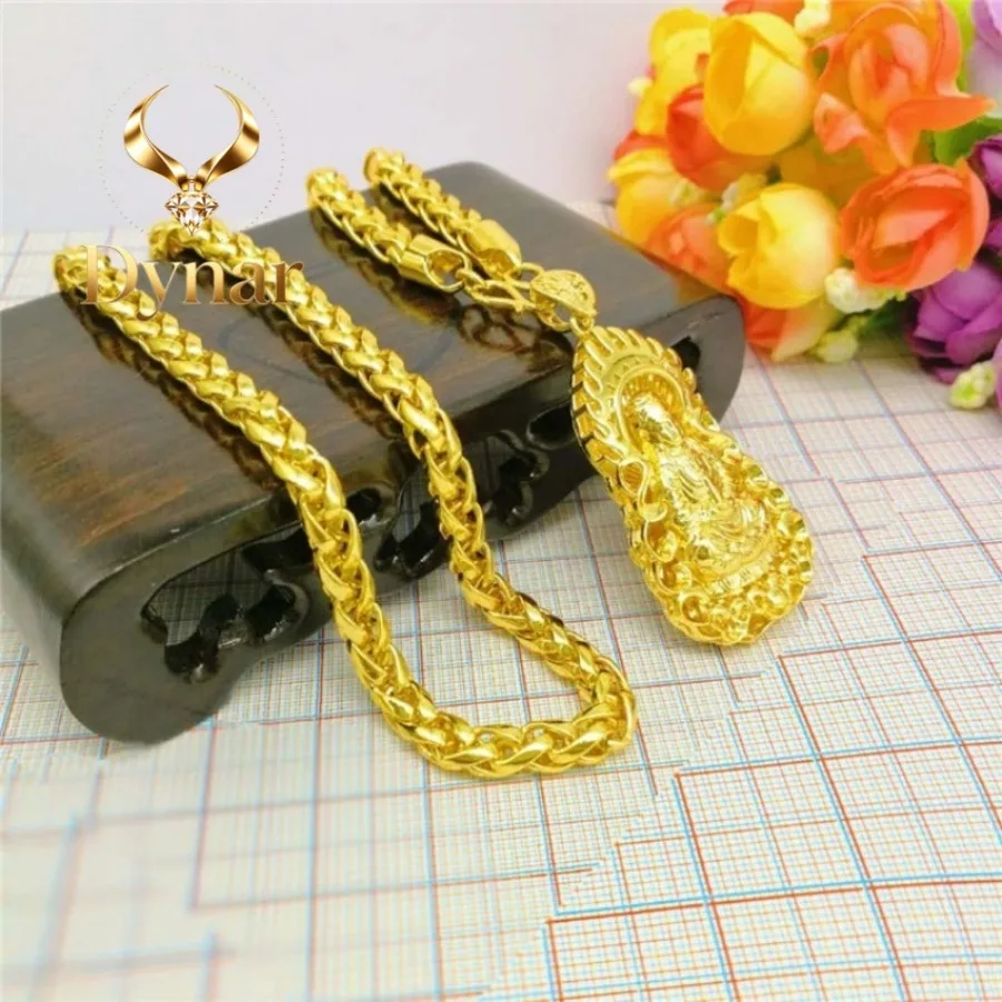 Dynar Jewelry    9999 genuine gold 24K gold couple pendant, round bead necklace, gold jewelry pendant