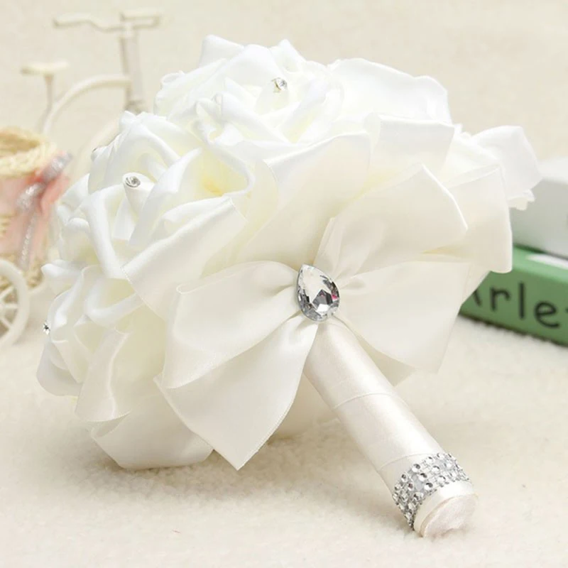 Rose Bouquet Bridal Wedding Foam Flower Ribbon Wedding Simulation Bouquet