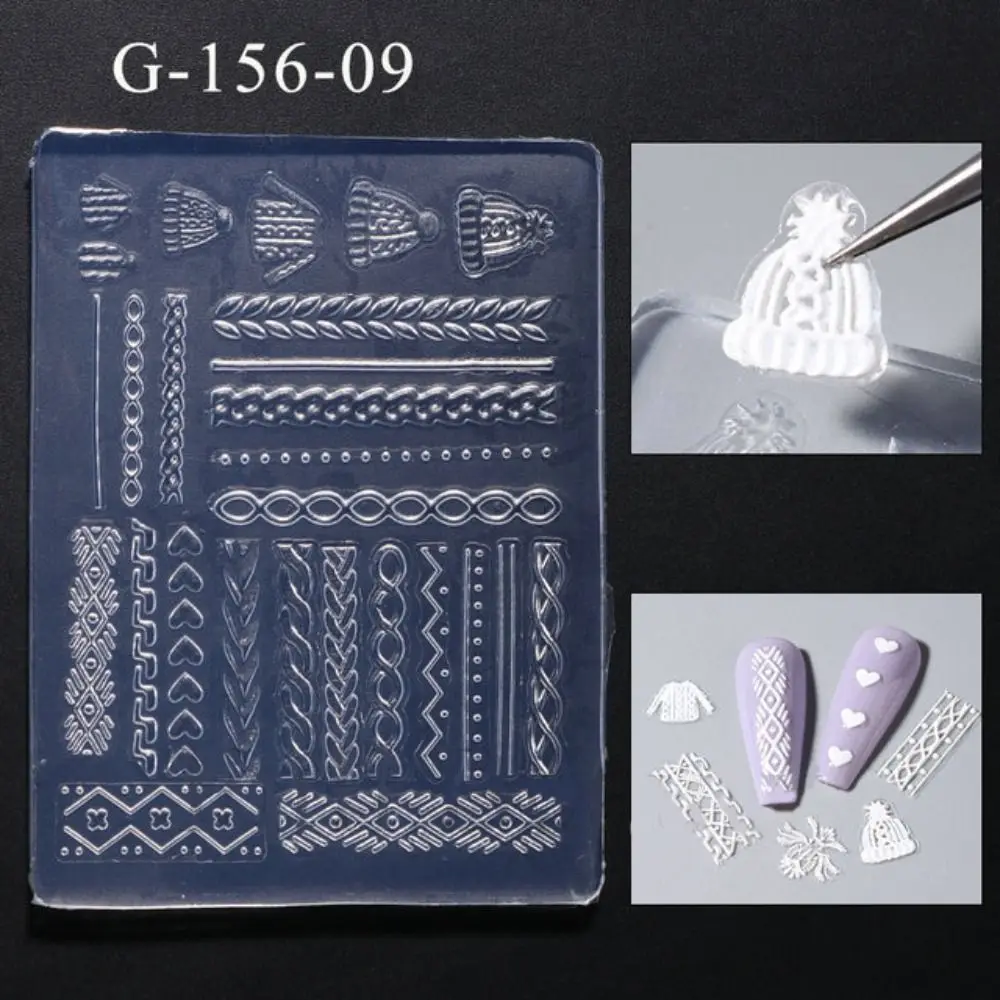 3D Nails Art Silicone Mold Pad Snowflake Winter Sweater Nail Carving Manicure Tool Butterfly Relief Gel Stencils for nail diy