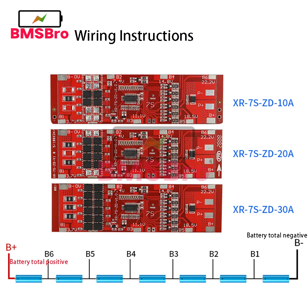 BMS 7S 24V 10A 15A 20A 30A 18650 Lithium Battery Protection Board with Battery Balancer Li-ion Pack BMS for Power Bank Charge