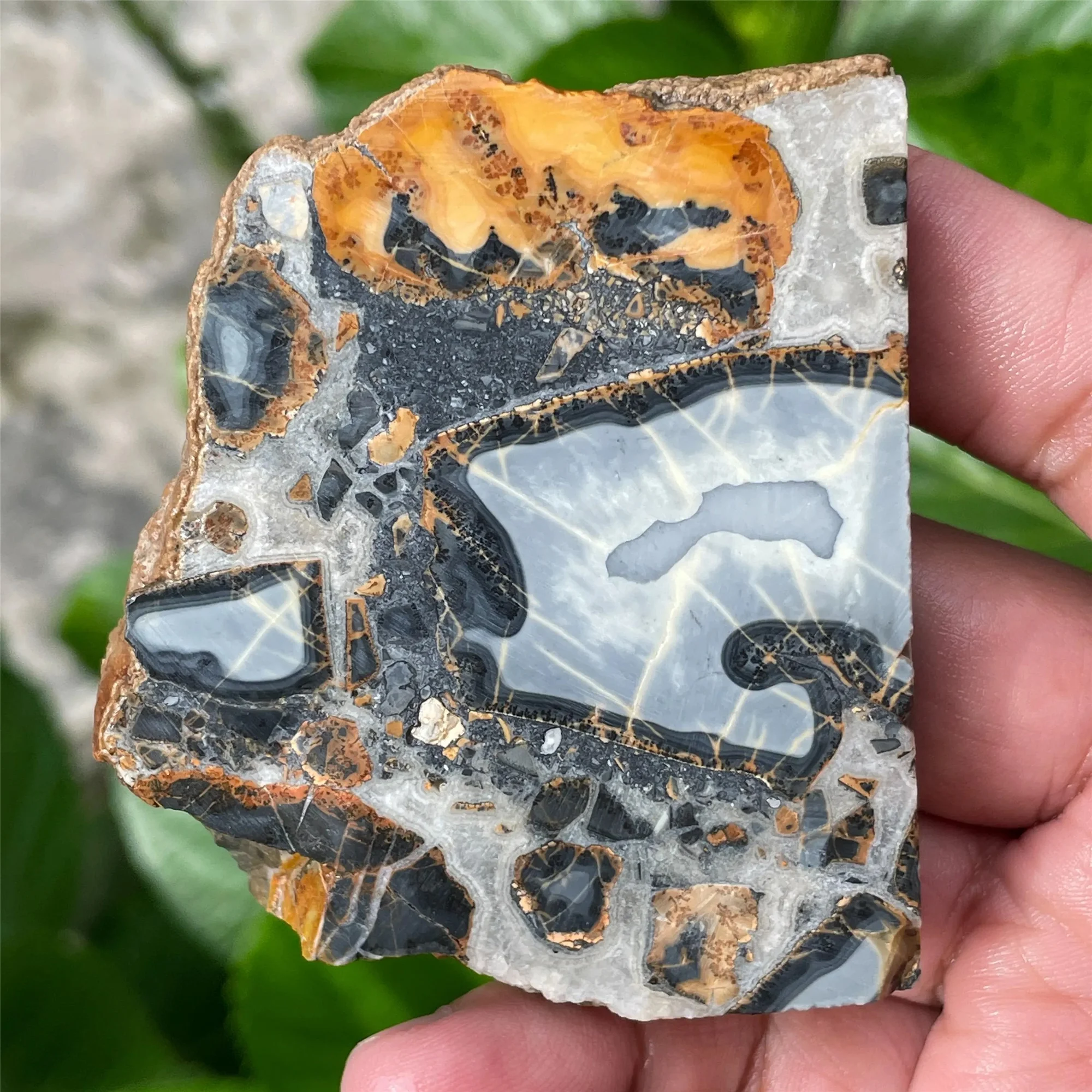 

1pc Maligano Jasper Crystal Slab with Intricate Swirl Patterns in Yellow, Black & White, Agate Slice for Home Decor, Meditation