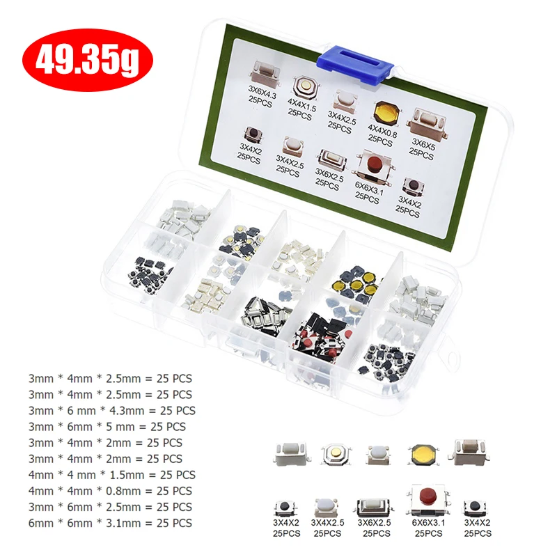 100/250pcs Car Switch Button 10 Types Car Remote Control Tablet Actile Push Buttones Switches Car Keys Button Touch Microswitch