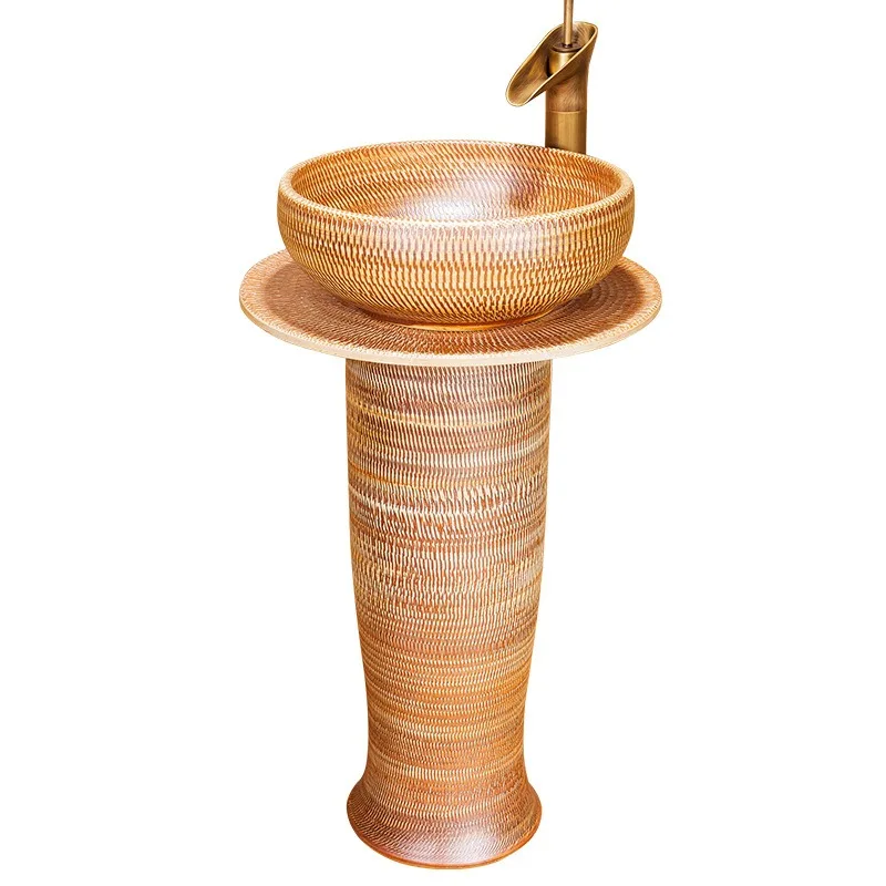 Wholesale mini small apartment column basin floor ceramic washbasin hotel bathroom Jingdezhen ceramic washbasin