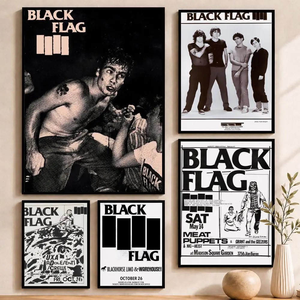 Band B-Black Flag-G Poster Self-Adhesive Waterproof Wall, Decorative Home Art & Holiday Gift