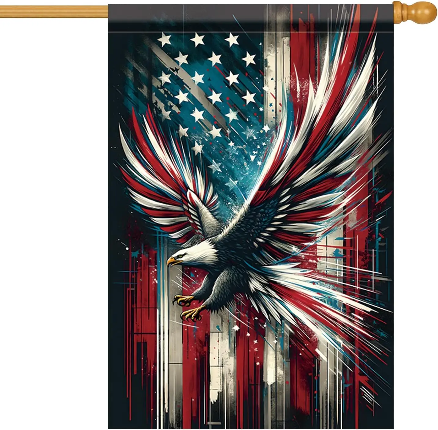 Patriotic Eagle House Flag American Flag Bald Eagle Red White Blue Abstract Art Design 28x40 Inch Double Sided Outdoor Yard  kkz