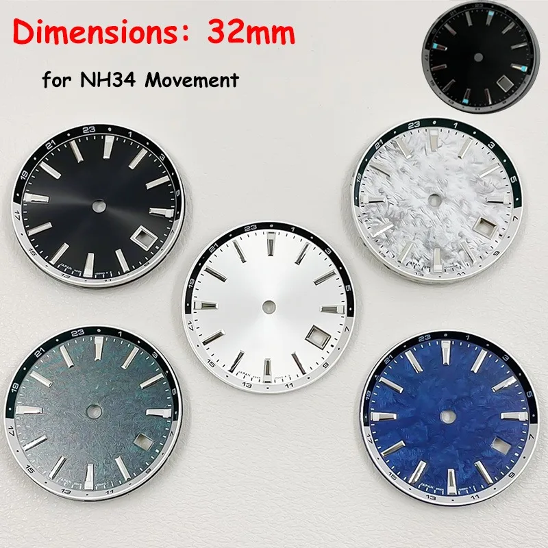 

Циферблат NH34, 32 мм, циферблат для часов с внутренним кольцом с тенью, ледяной синий, светящиеся аксессуары для часов для механизма NH34