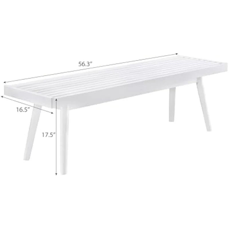 l Furniture Larwich Banco de ripas de madeira maciça, 56,30 polegadas de comprimento, branco