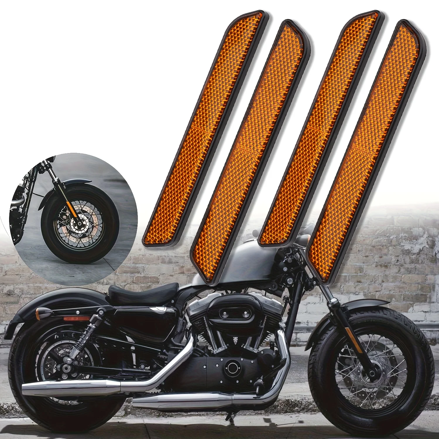 Motorcycle Fork Reflectors, Amber Fork Leg Stickers for Harley Touring 2014-Up, Saddlebag Reflective Strip Safety Warning Light
