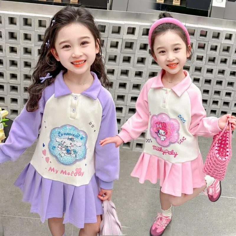 

Girly Heart Kawaii Sanrio Kuromi Anime Long Sleeve Skirt Hoodie Dress Spring Autumn Cute Children Skirt Clothing Gifts Toys
