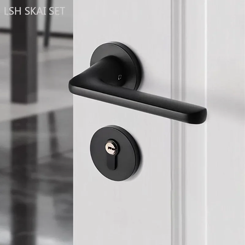 

Black Bedroom Door Lock Indoor Silent Door Handle Lock Split Aluminum Security Door Lock High Quality Hardware Locker with Key