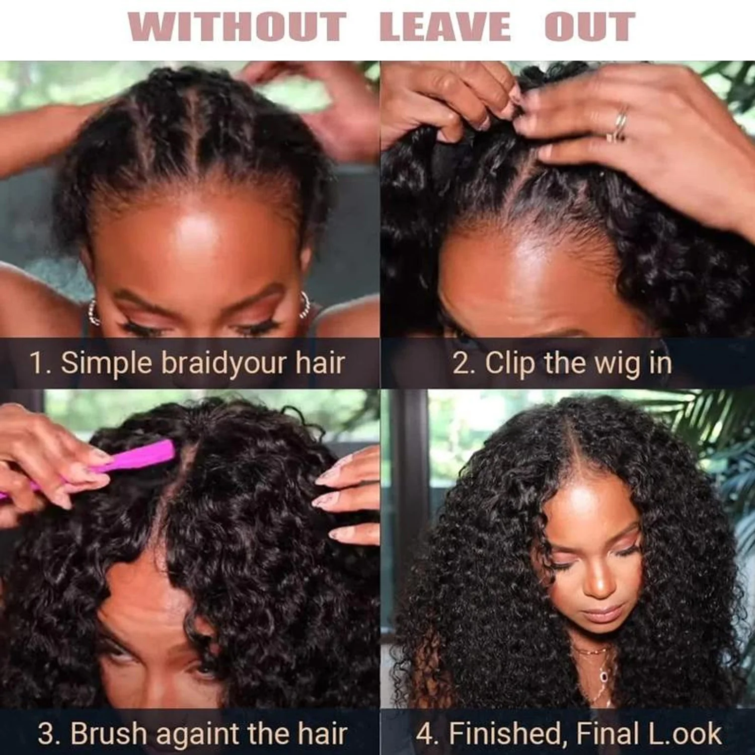 Parrucca afro riccia con parte a U, trama sintetica dei capelli intrecciati con riccioli rimbalzanti unici nella parte, parrucche piene di capelli lisci crespi morbidi da 24 pollici