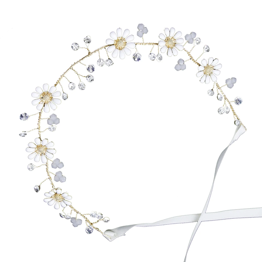 

1Pcs Eye-Catching Crystal Floral Headdress Daisy Flower Wreath Bridal Headband for Fairy Parties and Photography Sessions