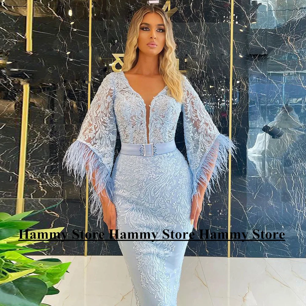 Fashion Champagne Lace Evening Dress Customized Batwing Sleeve Applique Tea Length Cocktail Party Gown Mermaid Prom Dresses