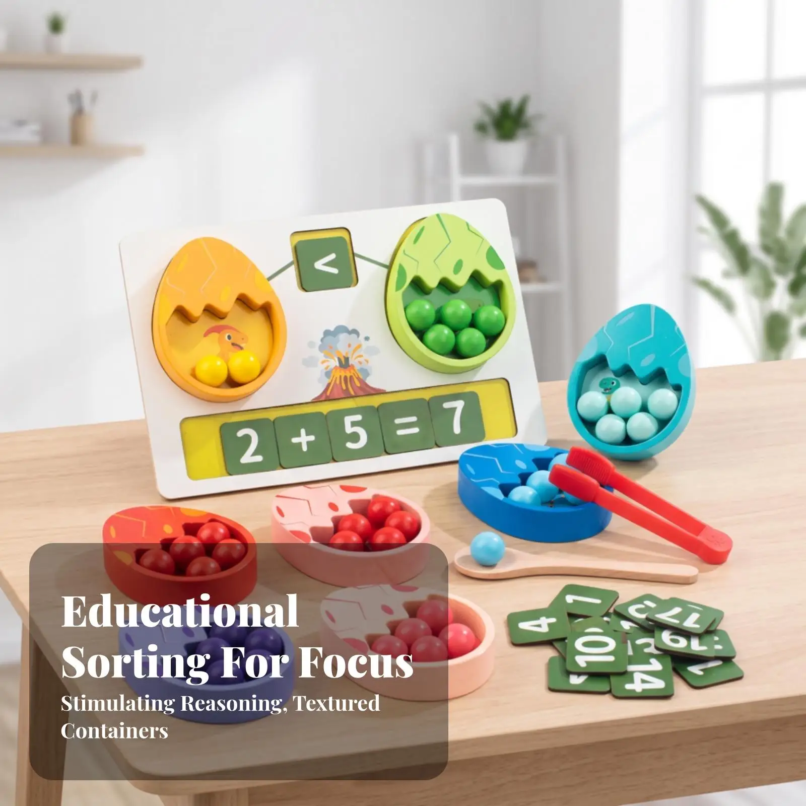 Kids Educational Dino Egg Color Sorting Set with Number Tiles for Early Learning Development