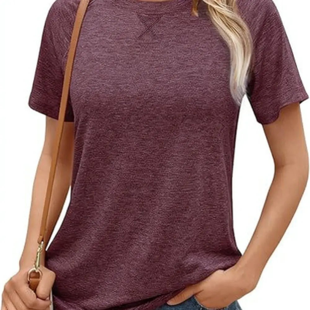 Casual Summer Womens Tee Short Sleeve Round Neck Tops Basic Solid Color Fashion Breathable Comfortable Pullover Daily Shirts