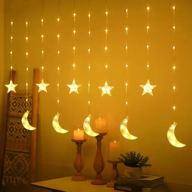 Ykop Ramadan Eid Decoratie – LED Moslim Nachtlampje Met Maan En Sterren – DIY Houten Ornament – 15x6x19 Cm – Inclusief Batterijbox (batterijen Niet Inbegrepen)