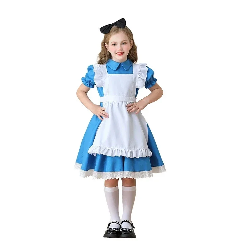 Children Blue Alice In Wonderland Halloween Costume For Kids Party Lolita Maid Dress Cosplay Fancy Carnival Costumes Girls - view 4