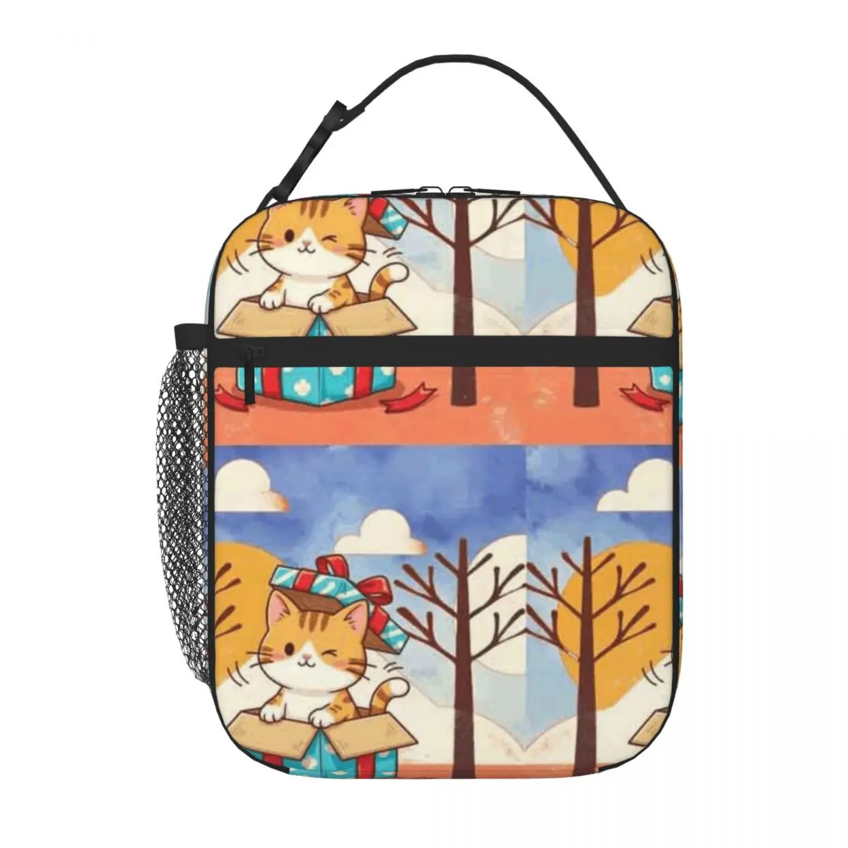 Bestselling Surprise Gift Cat In Winter Wonderland Light Luxury Canvas Lunch Bag Camping Meal Adjustable Strap Lunch Bag