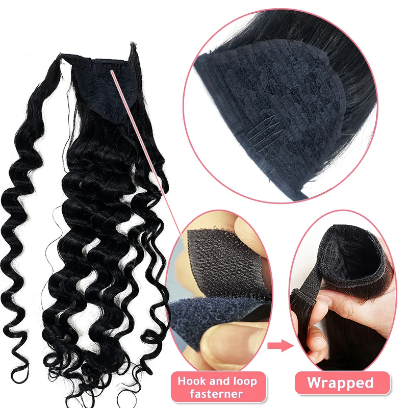 تمديد ذيل حصان مموج طبيعي 12-26 بوصة 100% لف الشعر حول الرباط مع مقاطع ذيل حصان لون نقي هيربيسي للنساء #4