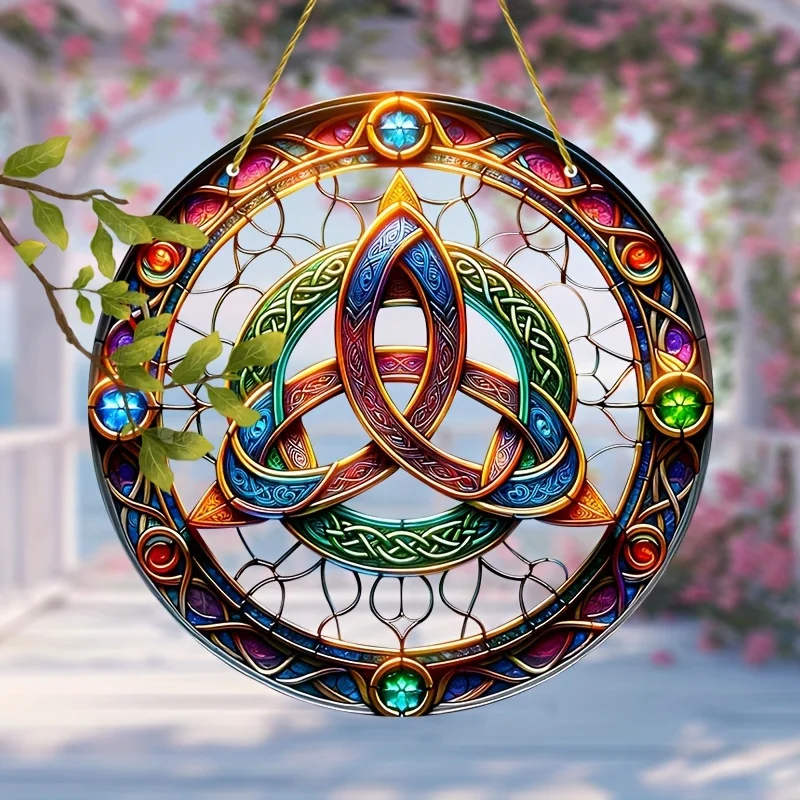 2D Flat, Celtic Knot Acrylic Sun Catcher - Colorful Garden and Window Decor with Triple Symbols, Perfect for Celts Enthusiasts,