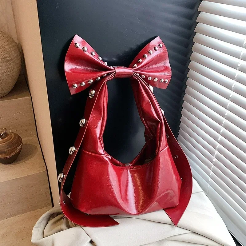

2025 Fashionable Women's Retro Stud Bow Bag Cute PU Leather Crossbody Bag Vintage Sweet Shoulder Bag Perfect for Casual Outings​
