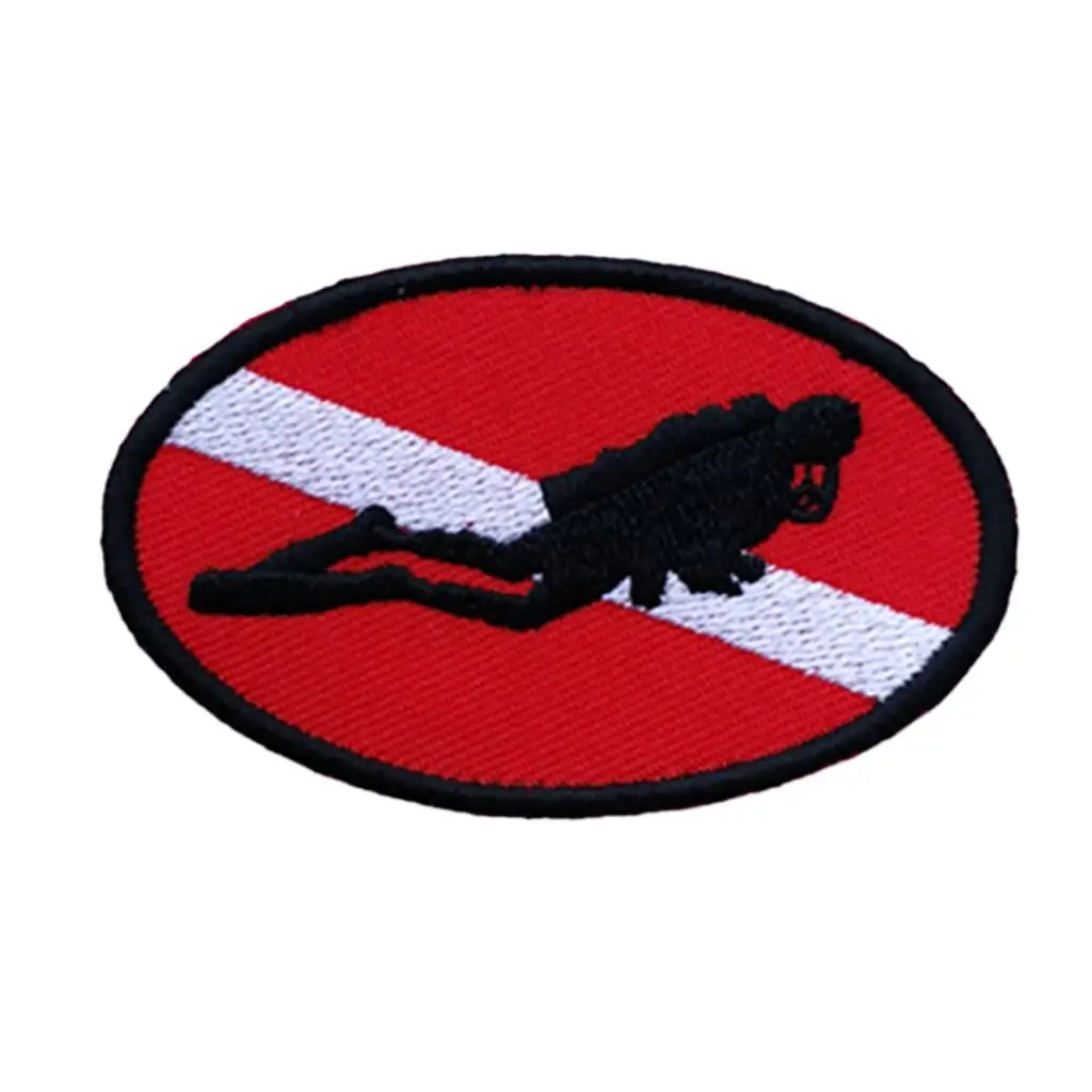 Parche de bandera de buceo elipse de 70x45mm, parches para mochila, insignia de buceo, plancha de buceo, parche de bandera de buceo bordado